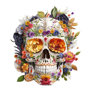 skull made of colorful vibrant flowers . png