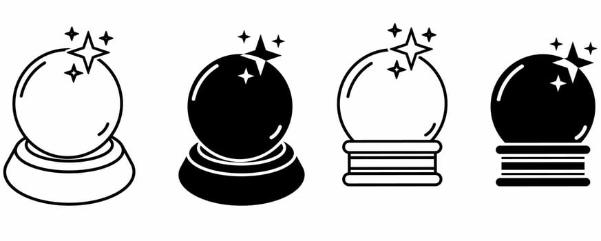 outline silhouette Crystal ball icon set isolated on white background.fortuneteller icon vector