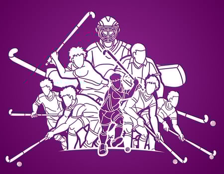 Field Hockey Team Sport Male Players Mix Action vector