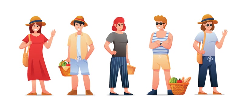Characters people picnic on summertime holidays vector illustration