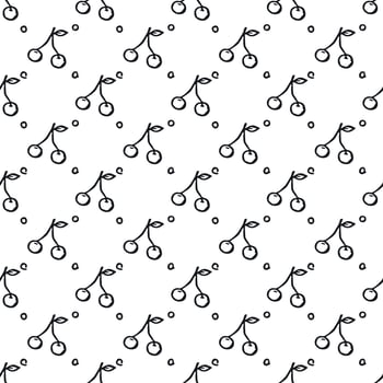 Seamless cherry pattern. Doodle vector with red cherry icons. Vintage cherry pattern