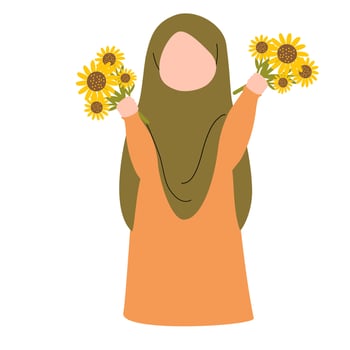 Muslim Girl with Flower Illustration vector