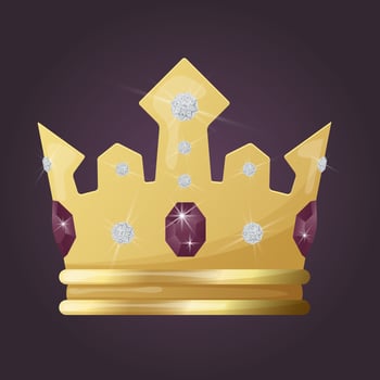 Royal crown on a purple background with precious stones. For a queen or princess, prince or emperor in vintage or retro style, a crown on a purple background. vector