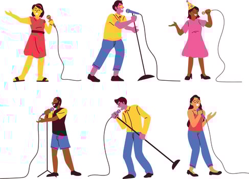 Set of singing people, flat vector illustration isolated on white background.
