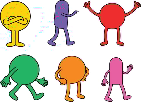 Set of colorful cartoon characters with different emotions. Hand drawn vector illustration.