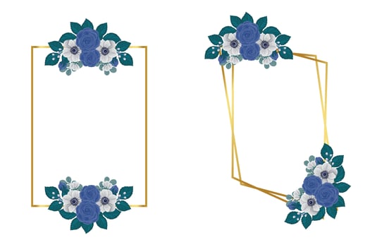 Floral Frame Blue Rose flower Design Template, Digital watercolor hand drawn vector