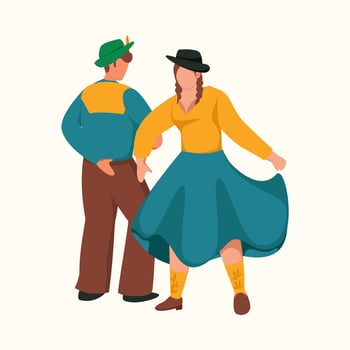 Faceless Young Cowboy And Cowgirl Performing Western Dance On Beige Background. vector