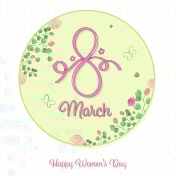 Happy Women's Day Concept With March of 8 Number Formed By Ribbon On Roses Floral Decorated Background. vector