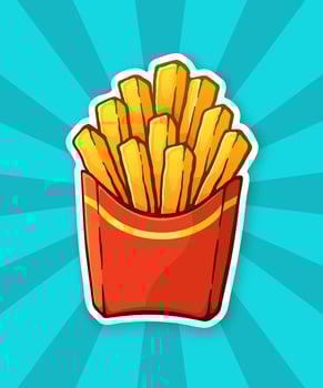 Sticker of cartoon french fries in a paper red pack vector
