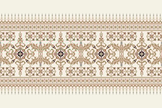 Geometric floral cross stitch embroidery on white background.ethnic oriental pattern traditional.Aztec style abstract vector illustration.design for texture,fabric,clothing,wrapping,decoration,scarf.
