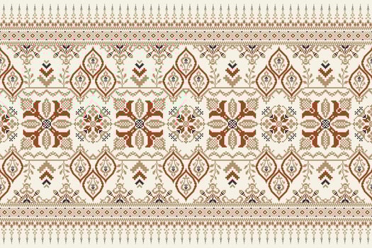 Geometric floral cross stitch embroidery on white background.ethnic oriental pattern traditional.Aztec style abstract vector illustration.design for texture,fabric,clothing,wrapping,decoration,scarf.