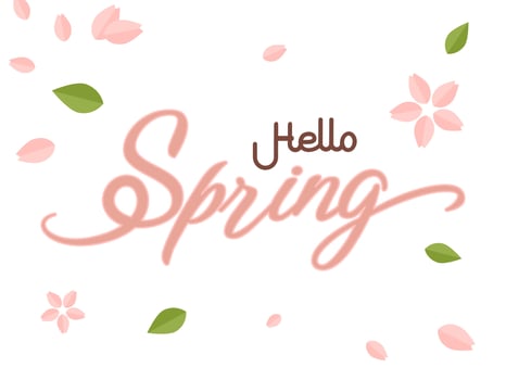 Hello spring banner. Trendy texture. Season vocation, weekend, holiday logo. Spring Time Wallpaper. Happy spring Day. Spring vector Lettering text. Fashionable styling. Flower vector.