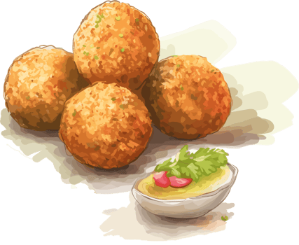 Falafel dried ball hand drawn illustration, middle eastern food menu png