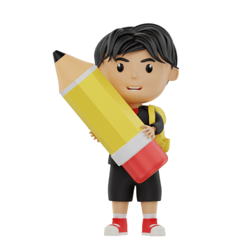3d cute student character bring a pencil png