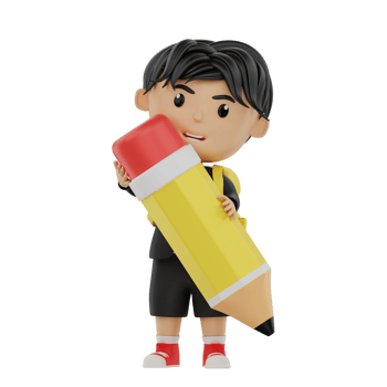 3d cute student character bring a pencil png