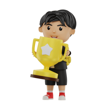 3d cute student character bring a trophy png