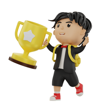 3d cute student character bring a trophy png