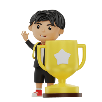 3d cute student character bring a trophy png