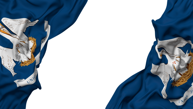 State of Louisiana Flag Cloth Wave Banner in the Corner with Bump and Plain Texture, Isolated, 3D Rendering png