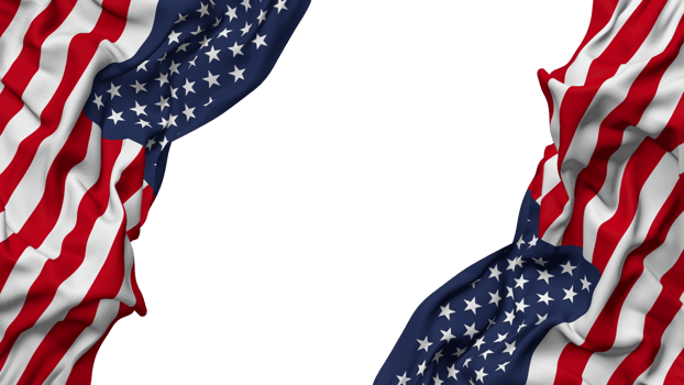 United States Flag Cloth Wave Banner in the Corner with Bump and Plain Texture, Isolated, 3D Rendering png