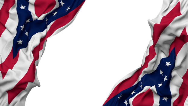 State of Ohio Flag Cloth Wave Banner in the Corner with Bump and Plain Texture, Isolated, 3D Rendering png
