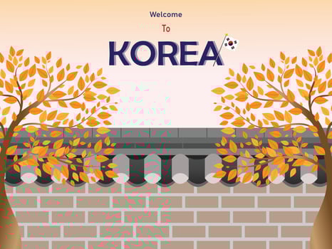 Korea Autumn background style. Welcome to Autumn season in Korea. vector