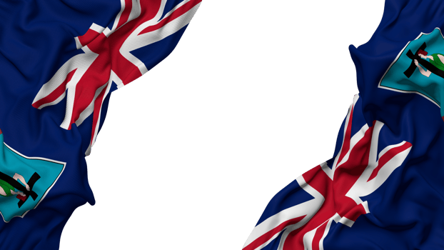 Montserrat Flag Cloth Wave Banner in the Corner with Bump and Plain Texture, Isolated, 3D Rendering png