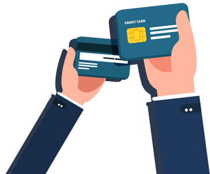 Hand holding credit card flat illustration. Payment concept. png