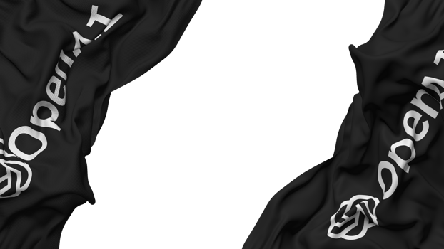 ChatGPT OpenAI Flag Cloth Wave Banner in the Corner with Bump and Plain Texture, Isolated, 3D Rendering png