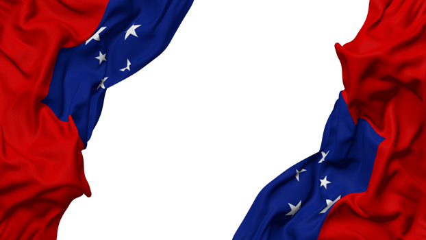 Samoa Flag Cloth Wave Banner in the Corner with Bump and Plain Texture, Isolated, 3D Rendering png