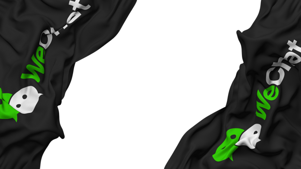 WeChat, Weixin Flag Cloth Wave Banner in the Corner with Bump and Plain Texture, Isolated, 3D Rendering png