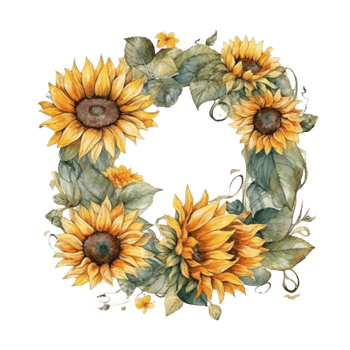 Sunflower wreath watercolor, png