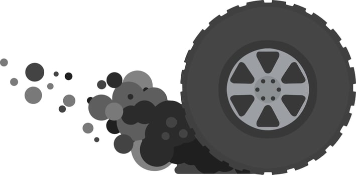 Tire of car. Speed and racing. Cartoon flat illustration. Gray smoke from wheel vector