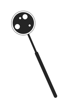 Magnifying glass with long handle flat line black white vector object. Hand held magnifier. Editable cartoon style icon. Simple isolated outline spot illustration for web graphic design and animation