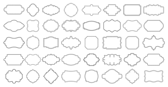 Vintage frames. Retro empty label border, simple elegant tag frame, decorative badge. Blank victorian labels for package decoration vector set