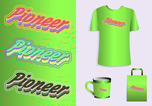 Pioneer 3d Typography Poster, T-Shirt, Mug, Tote bag, Merchandise print design. vector