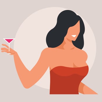 Image Of A Brunette Girl With A Drink vector