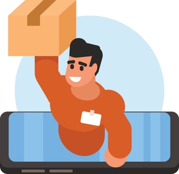 Image Of A Delivery Guy On A Smartphone Screen vector