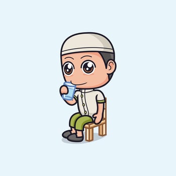 cute cartoon muslim boy character vector