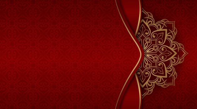 red luxury background, with gold mandala ornament vector