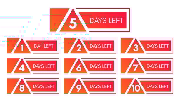 Number of days left. Set of ten red banners with countdown from 1 to 10. Vector illustration