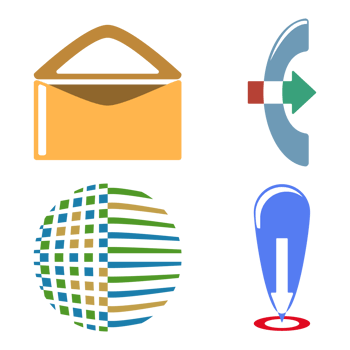 SET of icons in flat style. GPS, Mail, www, web, phone signs. Colorful PNG illustration.