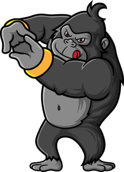 a strong gorilla standing and stretching, ready to fight vector