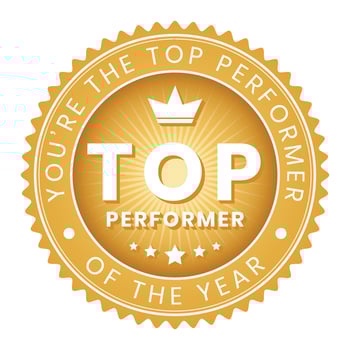 top performers badge, rubber, top performer stamp, seal, label, button, best result badge vector illustration for success in business and games with grunge texture