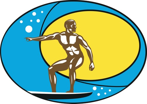 Colorful Illustration Of A Man Surfing On The Waves vector