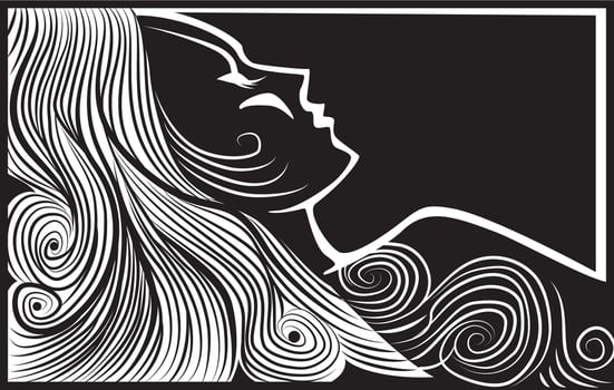 Monochrome Vector Image Of A Woman With Long Hair