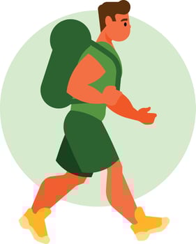 Man Walking With A Backpack On His Back vector