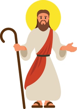 Jesus Christ Holding A Cane, Cartoon Style vector