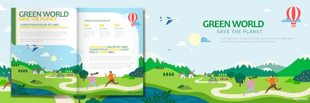 World Earth Day article magazine template design in flat style with people jogging in the park vector