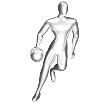 3d silver basketball player figure doing dribble pose. png
